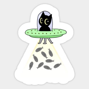 Funny Black Cat is flying a spaceship Sticker